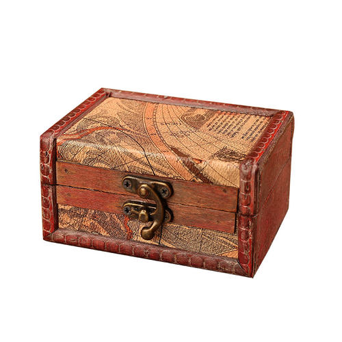 仿古小木盒带锁首饰盒迷你文玩礼品包装盒做旧宝箱玩具桌面收纳盒 - 图3