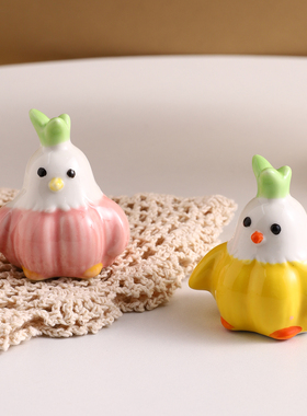 陶瓷蒜鸟小摆件桌面迷你装饰品