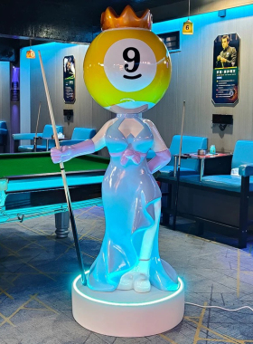 网红卡通台球黑8 公仔发光玻璃钢雕塑大摆件台球厅俱乐部开业装饰