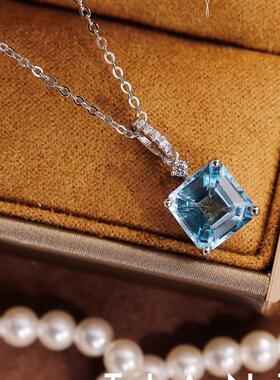 「纯净宝石」天空蓝宝石吊坠S925纯银项链女淡蓝晶体锁骨链