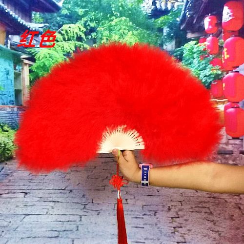 特级加厚羽毛扇子网红旗袍走秀  折扇舞蹈道具舞台表演白色羽毛扇 - 图1