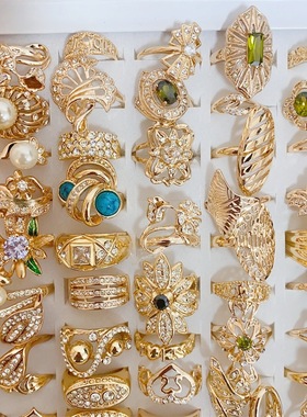 欧美夸张锆石戒指镀真金保色质感复古部分活口指环混批女