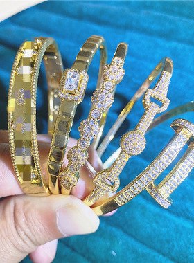 不褪色开口手镯手镯锆石欧美