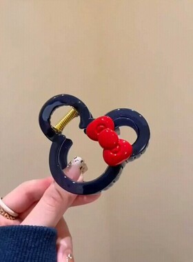 在逃公主~红蓝撞色米奇抓夹~可爱俏皮超甜~蝴蝶结防塌鲨鱼女发饰~