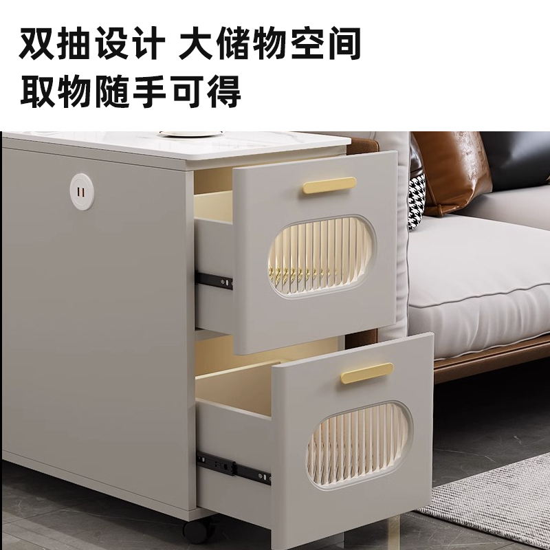 轻奢沙发边柜侧边柜家用客厅岩板小茶几简约现代角几可移动小边几 - 图2