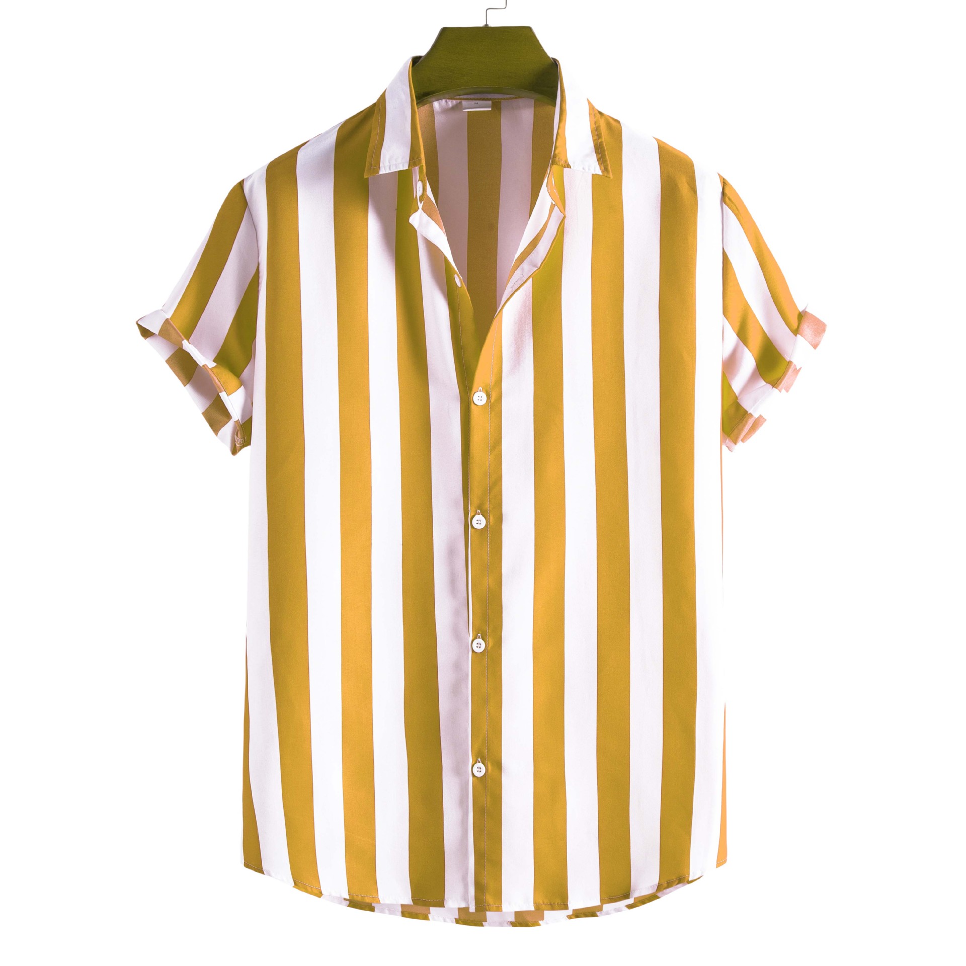 New men casual short-sleeved printed striped shirt 条纹衬衫 - 图3