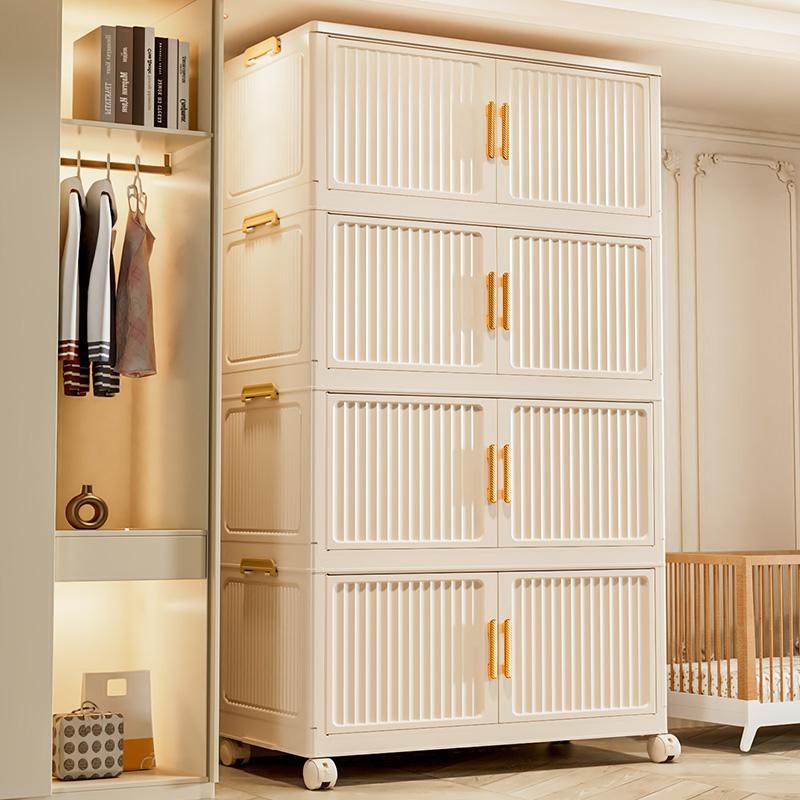 收纳柜双开门免安装多层衣物零食书籍整理柜可折叠家用客厅储物箱,淘宝优惠券,粉丝福利购,淘宝优惠卷