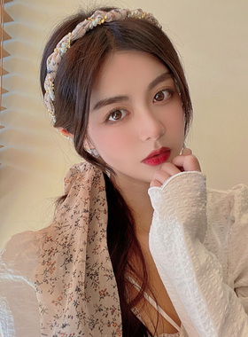 碎花发箍飘带夏天法式头箍丝巾发带女小丝巾绑发丝带发卡编发仙女
