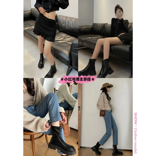 Martens, зимние эластичные короткие сапоги в английском стиле, из натуральной кожи