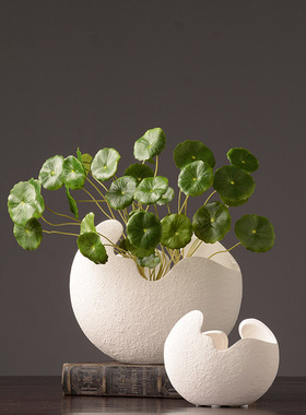 现代简约白色铜钱草陶瓷花瓶摆件插花客厅家餐桌电视柜家居