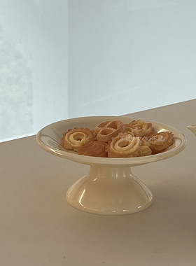 北欧奶油色密胺水果盘高脚果盘