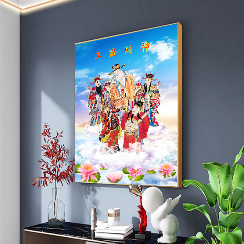 五路财神画像挂画赵公明比干柴荣王亥财神爷壁画客厅玄关装饰画-图1