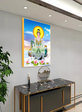 新款女娲娘娘画像女娲补天神仙画娲皇坐像挂画托天老母晶瓷装饰画