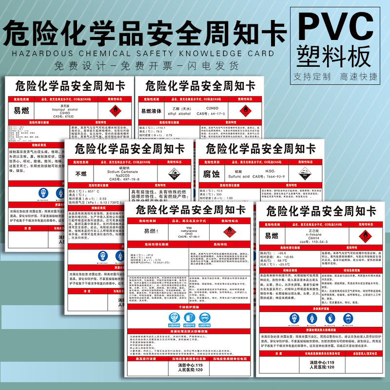 危险化学品安全周知卡 易燃有毒腐蚀物质职业危害告知乙醇甲苯硫酸硝酸氢氧化钠标志识提示贴定制PVC板警示牌 - 图1