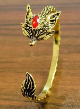 赤晶狐韵手镯时尚个性妖媚狐狸复古灵狐面具九尾狐手镯开口调节