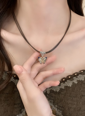 小众甜酷百搭皮绳蝴蝶锁骨链