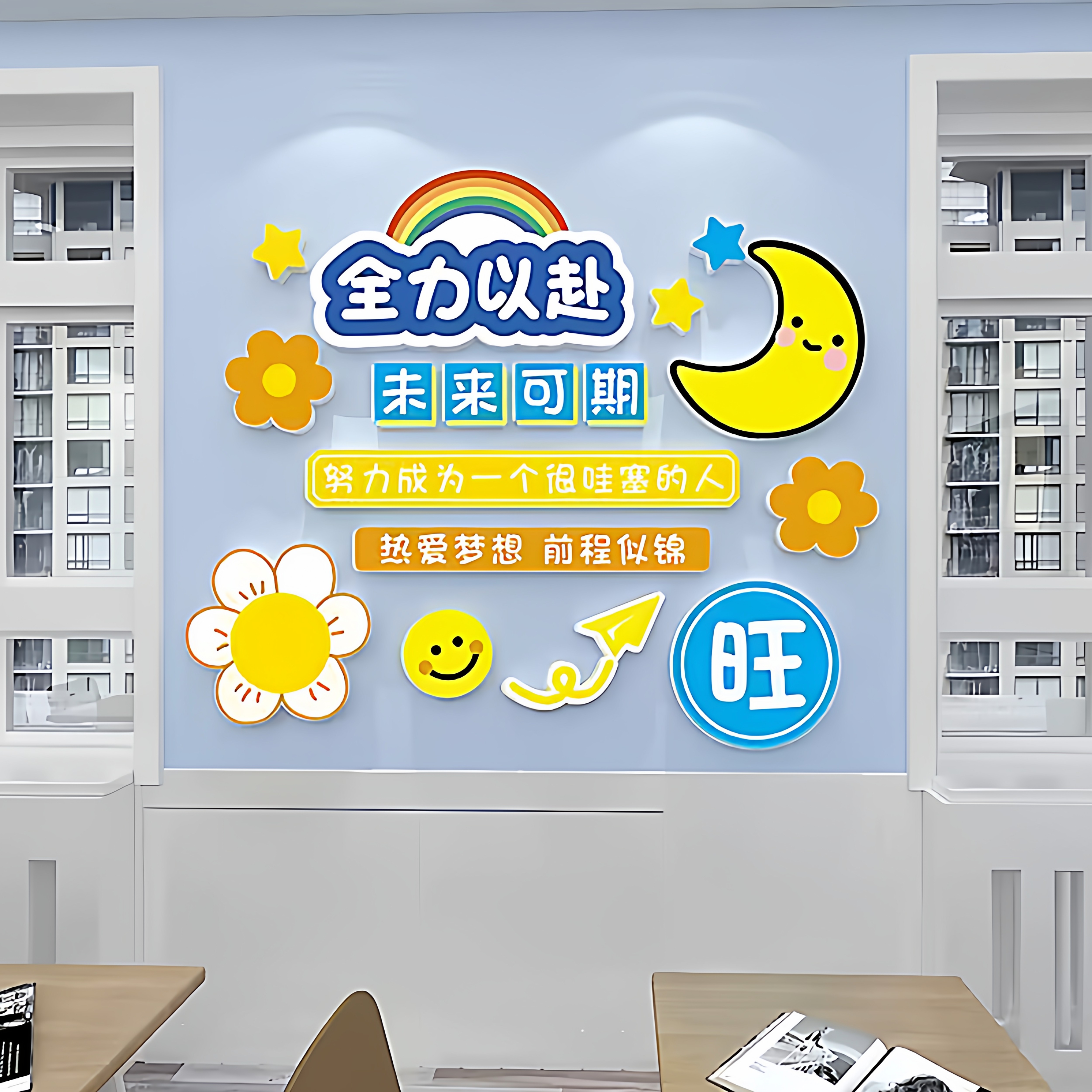 学校卡通教室励志文字自贴氛围墙上立体布置班级学习标语贴画装饰,淘宝优惠券,粉丝福利购,淘宝优惠卷