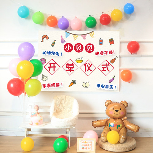 宝宝开荤仪式布置背景墙六个月婴儿半岁周岁庆祝气球派对场景装饰 - 图0