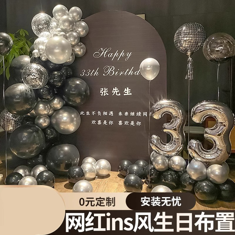 爸爸老公30岁生日装饰场景布置惊喜男士18岁成人礼气球背景墙KT板
