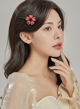 红色五叶草一字发夹女
