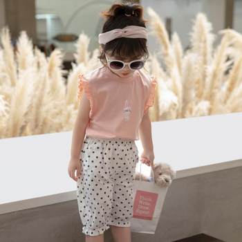 ເດັກຍິງ Summer Clothes Set 2024 New Fashionable Baby Clothes Girls Short-Sleeved T-Shirt two-piece Set Infant Children Clothing T