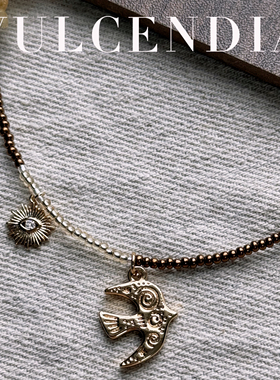 原创设计天然黄水晶红玛瑙古铜色小米珠项链女轻奢小众锁骨链极细