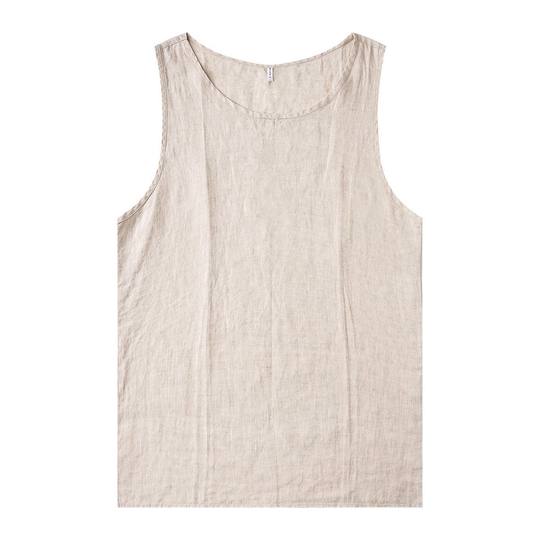 Sommer leichte und atmungsaktive khakifarbene Weste aus reinem Leinen mit kurzen Ärmeln, einfarbig, schlichte coole Sweatweste im chinesischen Stil