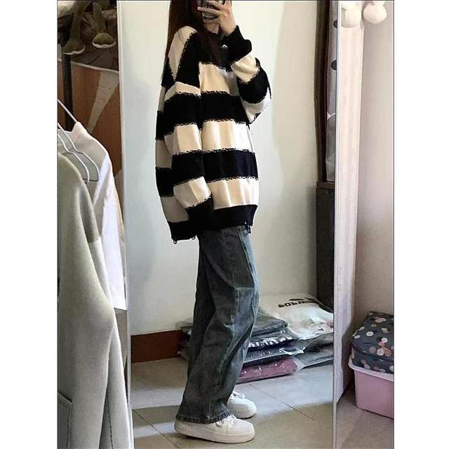 Oversize thin hooded striped women's