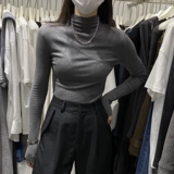 Дизайнерское бархатное приятное телу зимнее термобелье, тренд сезона, высокий воротник, увеличенная толщина, в обтяжку, по фигуре