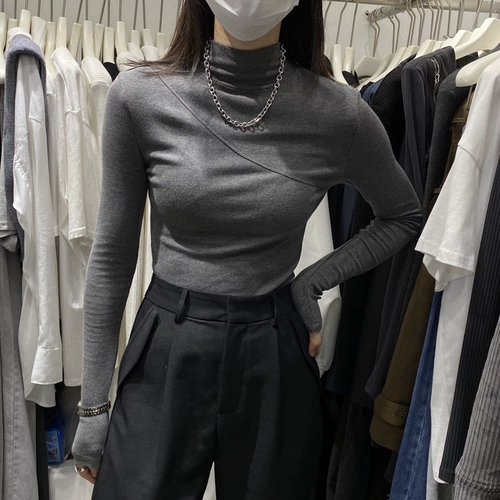 Дизайнерское бархатное базовое приятное телу зимнее термобелье, тренд сезона, высокий воротник, увеличенная толщина, в обтяжку, по фигуре