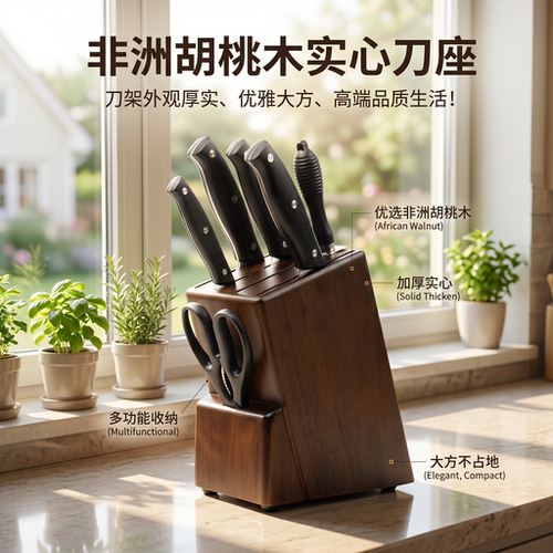 刀槽加宽全实木刀架厨房用品置物架时尚木质刀座放菜刀架子刀具架 - 图0