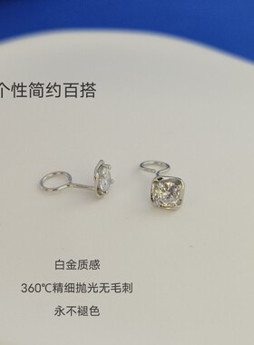 s925纯银耳钉女2026年新款潮小众轻奢设计感养耳洞正方形耳环耳饰