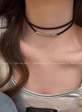 甜酷黑色choker双层叠戴项圈小众独特设计感项链百搭短款锁骨颈链