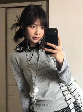 甜酷少女音符翅膀皮质长项链y2k辣妹亚文化毛衣链个性友朋锁骨链