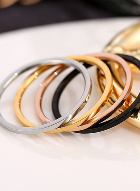 欧美简约钛钢细戒指女18k情侣对戒个性潮不锈钢ins风尾戒素圈指环