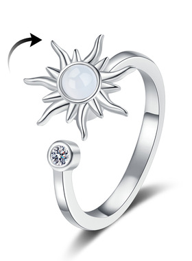 欧美热销s925纯银个性百搭可旋转戒指可调节缓解焦虑压力手饰