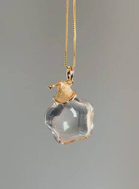 巫师帽星星人吊坠项链仿白水晶小众设计锁骨链毛衣链水晶吊坠