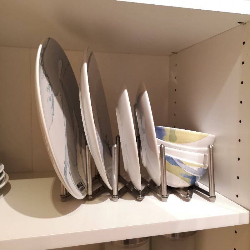 宜家正品国内代购瓦瑞拉锅盖收纳件长度可调节不锈钢碗碟收纳架 - 图3