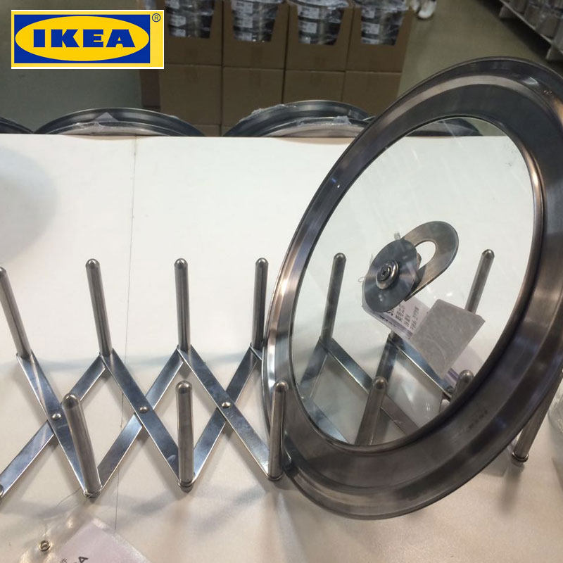 宜家正品国内代购瓦瑞拉锅盖收纳件长度可调节不锈钢碗碟收纳架 - 图2