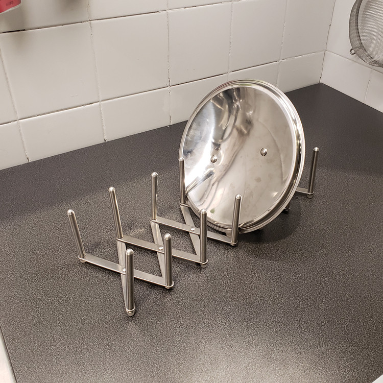 宜家正品国内代购瓦瑞拉锅盖收纳件长度可调节不锈钢碗碟收纳架 - 图1