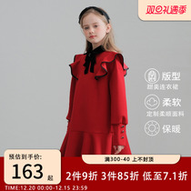 Girl Red Dress Dress 2023 Winter New Christmas New Year Clothes Autumn Winter Money group CUHK Girl Scout Girl Scout