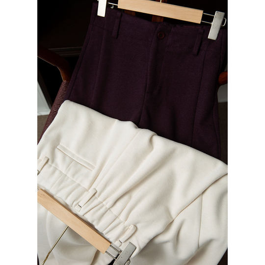 丝艺 高品质含桑蚕丝/山羊绒气质垂感阔腿裤毛呢女裤直筒裤休闲裤