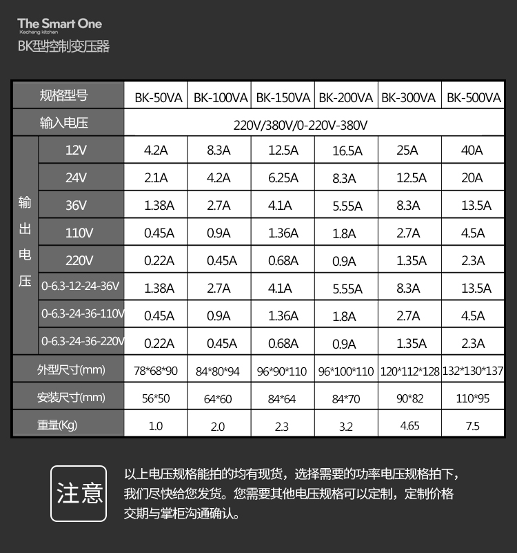 BK50VA100VA500VA1000VA/W220V380V转6V12V24V36V110V控制变压器-图3