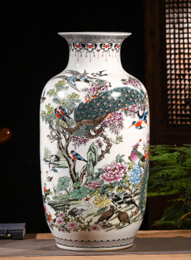 景德镇粉彩仿古中式百鸟朝凤花瓶