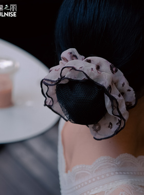 雪纺碎花朵花苞抓夹发圈日韩网兜职业女头花发夹盘发网兜银行护士