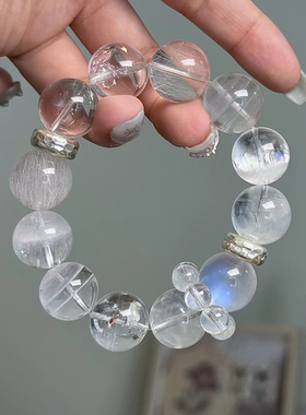 原创设计白幽灵白兔毛白阿塞蓝月光水晶手串手链女款送礼【御白】