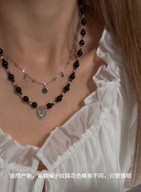 吊坠925银 JIUJIU【失语】手工黑色复古小众百搭拼接坠链气质项链