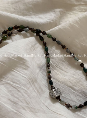 链子925银 JIUJIU【雨中森林】时尚小众简约单圈撞色手工绿色项链