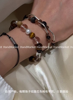 925银手串 【夹心棉花糖】手工气质时尚百搭简约虎眼轻奢水晶手串