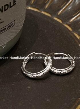 925银戒指 【纹理素圈】韩系圈圈耳环气质小众设计感耳圈耳扣0307